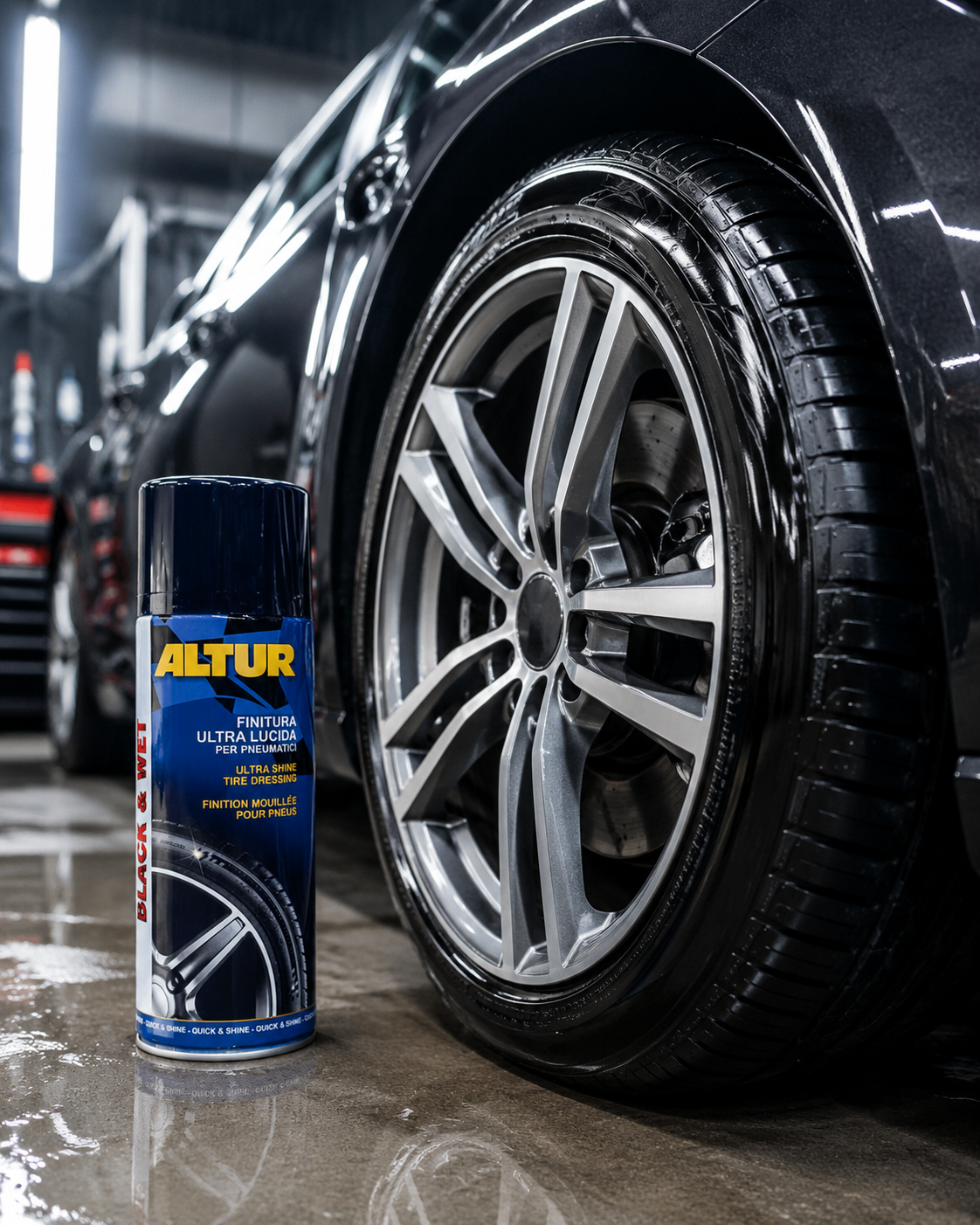 Nanošenje Altur Black & Wet sredstva na čistu i suhu automobilsku gumu